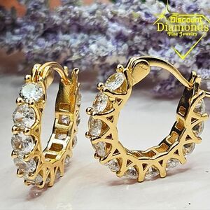 Clear White Diamond Hoop Earrings 18K Gold on 925 Silver